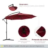 Sombrilla de Jardín Ø295 cm Parasol Excéntrico Inclinable con Manivela Base Cruzada y Soporte de Acero Granate - Ogal.Es