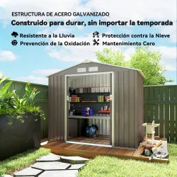 Cobertizo de Jardín 2,42 m² 213x130x185 cm con 2 Puertas Corredizas Techo Inclinado y 4 Ventanas Efecto Madera - Ogal.Es