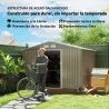 Cobertizo de Jardín 4,9 m² 277x195x192 cm con 2 Puertas Corredizas Techo Inclinado y 4 Ventanas Efecto Madera - Ogal.Es