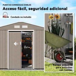 Cobertizo de Jardín 4,9 m² 277x195x192 cm con 2 Puertas Corredizas Techo Inclinado y 4 Ventanas Efecto Madera - Ogal.Es