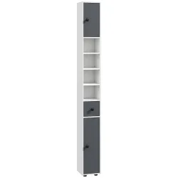 Columna de Baño con 1 Cajón 5 Estantes y 2 Puertas para Salón Dormitorio Carga 30 kg 20x20x180 cm Gris - Ogal.Es