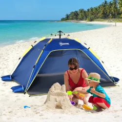 Carpa de Playa Pop-up para 1-2 Personas con 2 Accesos y 2 Ventanas y Bolsa de Transporte 220x173x120 cm Azul Oscuro - Ogal.Es