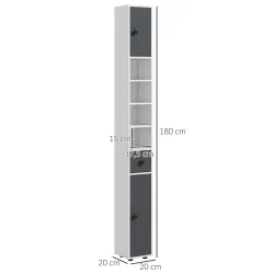 Columna de Baño con 1 Cajón 5 Estantes y 2 Puertas para Salón Dormitorio Carga 30 kg 20x20x180 cm Gris - Ogal.Es