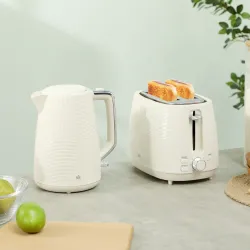 Juego de Hervidor de Agua Eléctrico 2200W 1,7L y Tostador Pan Ranura Ancha para 2 Rebanadas 3 Funciones Crema - Ogal.Es