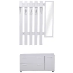 Conjunto de Recibidor de Entrada con Espejo Perchero Zapatero 3 Ganchos Estante y 2 Cajones para Pasillo Blanco - Ogal.Es
