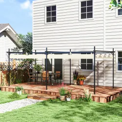 Pérgola con Techo Retráctil 6x3 m Cenador con Tela de Poliéster Anti-UV Resistente al Agua Crema - Ogal.Es