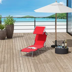 Tumbona de Jardín Exterior Reclinable con Toldo Desmontable Respaldo Ajustable en 4 Niveles 187x58x36 cm Rojo - Ogal.Es