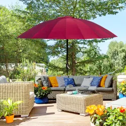 Sombrilla de Jardín Ø250x240 cm con Manivela Parasol con Ángulo Inclinable con 18 Varillas para Exterior Rojo Bu... - Ogal.Es