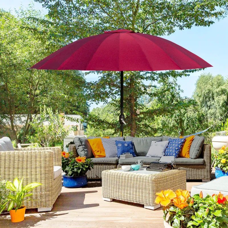 Sombrilla de Jardín Ø250x240 cm con Manivela Parasol con Ángulo Inclinable con 18 Varillas para Exterior Rojo Bu... - Ogal.Es