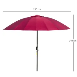 Sombrilla de Jardín Ø250x240 cm con Manivela Parasol con Ángulo Inclinable con 18 Varillas para Exterior Rojo Bu... - Ogal.Es