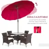 Sombrilla de Jardín Ø250x240 cm con Manivela Parasol con Ángulo Inclinable con 18 Varillas para Exterior Rojo Bu... - Ogal.Es