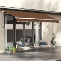 Toldo de Pared con Brazo Articulado y Manivela Marco Resistente de Aluminio y Cubierta de Poliéster 295x245 cm Café - Ogal.Es