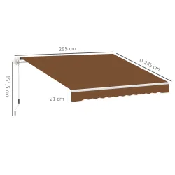Toldo de Pared con Brazo Articulado y Manivela Marco Resistente de Aluminio y Cubierta de Poliéster 295x245 cm Café - Ogal.Es
