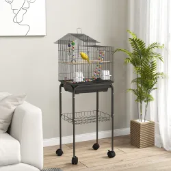 Pajarera con Ruedas Múltiples Puertas 2 Comederos 2 Perchas Columpio Escaleras y Bandeja Extraíble 46x36x120 cm ... - Ogal.Es