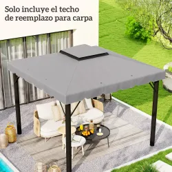 Techo de Repuesto para Cenador 3x3 m Cubierta de Repuesto con Techo Doble y 8 Orificios de Drenaje Gris Claro - Ogal.Es