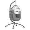 Silla Colgante con Soporte Cesta Plegable Cojín y Reposacabezas para Interior y Exterior Carga 120 kg Gris - Ogal.Es