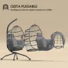 Silla Colgante con Soporte Cesta Plegable Cojín y Reposacabezas para Interior y Exterior Carga 120 kg Gris - Ogal.Es