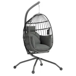 Silla Colgante con Soporte Cesta Plegable Cojín y Reposacabezas para Interior y Exterior Carga 120 kg Negro - Ogal.Es