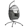 Silla Colgante con Soporte Cesta Plegable Cojín y Reposacabezas para Interior y Exterior Carga 120 kg Negro - Ogal.Es