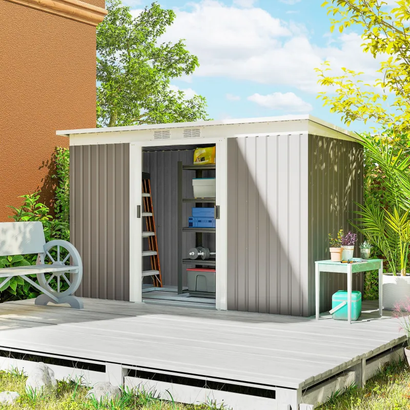 Caseta de Jardín Exterior 3,2 m² 280x130x172 cm Cobertizo de Jardín con Puertas Correderas y Ventilaciones Gris ... - Ogal.Es