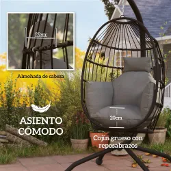 Silla Colgante con Soporte Cesta Plegable Cojín y Reposacabezas para Interior y Exterior Carga 120 kg Negro - Ogal.Es