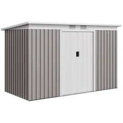 Caseta de Jardín Exterior 3,2 m² 280x130x172 cm Cobertizo de Jardín con Puertas Correderas y Ventilaciones Gris ... - Ogal.Es