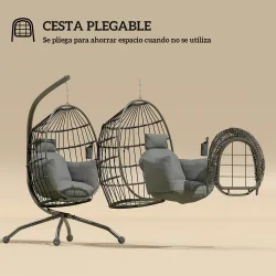 Silla Colgante con Soporte Cesta Plegable Cojín y Reposacabezas para Interior y Exterior Carga 120 kg Negro - Ogal.Es