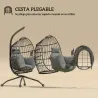Silla Colgante con Soporte Cesta Plegable Cojín y Reposacabezas para Interior y Exterior Carga 120 kg Negro - Ogal.Es