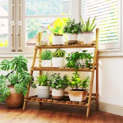 Soporte para Plantas de Madera de 3 Niveles Estantería para Plantas Plegable Soporte para Macetas 80x37x93 cm Na... - Ogal.Es