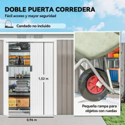 Caseta de Jardín Exterior 3,2 m² 280x130x172 cm Cobertizo de Jardín con Puertas Correderas y Ventilaciones Gris ... - Ogal.Es