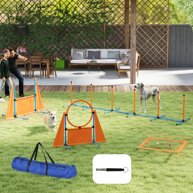 Kit de Agilidad para Perros Agility de 6 Piezas para Mascotas con Saltos Slalom Caja de Pausa Silbato y Pelotas - Ogal.Es