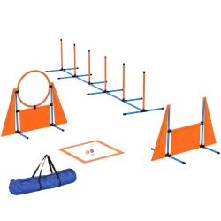 Kit de Agilidad para Perros Agility de 6 Piezas para Mascotas con Saltos Slalom Caja de Pausa Silbato y Pelotas - Ogal.Es