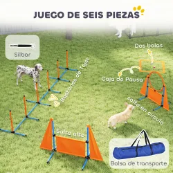 Kit de Agilidad para Perros Agility de 6 Piezas para Mascotas con Saltos Slalom Caja de Pausa Silbato y Pelotas - Ogal.Es