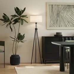 Lámpara de Pie con Trípode Metálico y Pantalla de Tela Diseño Elegante y Clásico Ø37x152 cm para Hogar u Oficina - Ogal.Es
