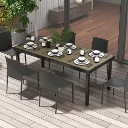 Mesa de Comedor Exterior 190x90x74 cm con Encimera de Listones y Estructura de Aluminio para Terraza Rústico y N... - Ogal.Es