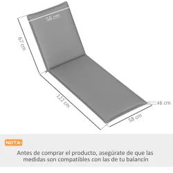 2 Cojines para Tumbonas de Jardín con Protección UV Resistentes a Salpicaduras 193x58x6 cm Gris - Ogal.Es