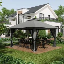 Carpa Plegable Pop-up con Altura Ajustable Protección UV50+ Doble Techo y Mosquiteras 4x4x2,8 m Gris - Ogal.Es