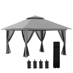 Carpa Plegable Pop-up con Altura Ajustable Protección UV50+ Doble Techo y Mosquiteras 4x4x2,8 m Gris - Ogal.Es