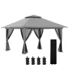 Carpa Plegable Pop-up con Altura Ajustable Protección UV50+ Doble Techo y Mosquiteras 4x4x2,8 m Gris - Ogal.Es