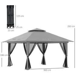 Carpa Plegable Pop-up con Altura Ajustable Protección UV50+ Doble Techo y Mosquiteras 4x4x2,8 m Gris - Ogal.Es