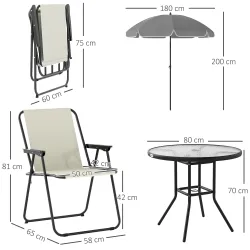 Conjunto de Muebles de Jardín de 6 Piezas con Mesa Redonda Sillas Plegables y Sombrilla para Patio y Terraza Crema - Ogal.Es