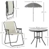 Conjunto de Muebles de Jardín de 6 Piezas con Mesa Redonda Sillas Plegables y Sombrilla para Patio y Terraza Crema - Ogal.Es
