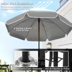 Conjunto de Muebles de Jardín de 6 Piezas con Mesa Redonda Sillas Plegables y Sombrilla para Patio y Terraza Crema - Ogal.Es
