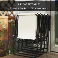 Conjunto de Muebles de Jardín de 6 Piezas con Mesa Redonda Sillas Plegables y Sombrilla para Patio y Terraza Crema - Ogal.Es