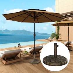 Base para Sombrilla con Diseño Retro Flor De Loto Peso 12 kg para Jardín Patio Terraza Ø46x33 cm Color Bronce - Ogal.Es