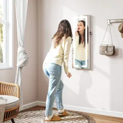 Espejo Joyero de Pared con Luces LED y Cerradura Armario de Joyas para Colgar en la Pared o en la Puerta Blanco - Ogal.Es