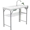 Mesa Plegable para Camping con 2 Fregaderos Manguera de Drenaje Estación de Limpieza y Grifo Blanco - Ogal.Es