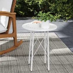 Mesa de Jardín Redonda de Acero con Diseño de Flores y Hojas Patas Ajustables y Estructura en Forma de X Ø40x50c... - Ogal.Es