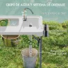 Mesa Plegable para Camping con 2 Fregaderos Manguera de Drenaje Estación de Limpieza y Grifo Blanco - Ogal.Es