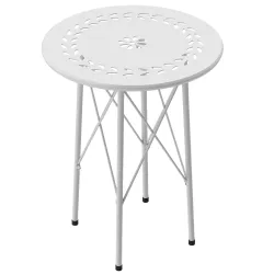 Mesa de Jardín Redonda de Acero con Diseño de Flores y Hojas Patas Ajustables y Estructura en Forma de X Ø40x50c... - Ogal.Es